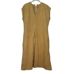 Vintage Lilli Ann Sleeveless Shift Dress Tan V-Neck Ultra Suede Neutral Chic